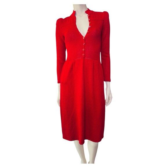 70s/ 80s Vintage Designers St John & Lillie Rubin Red Knit Dress‎ XS - Picture 7 of 12